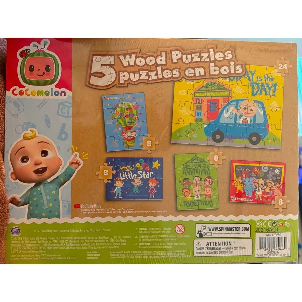Cocomelon 5 Wood Puzzles Set in Storage Tray Spin Master JJ Today is the Day 3+